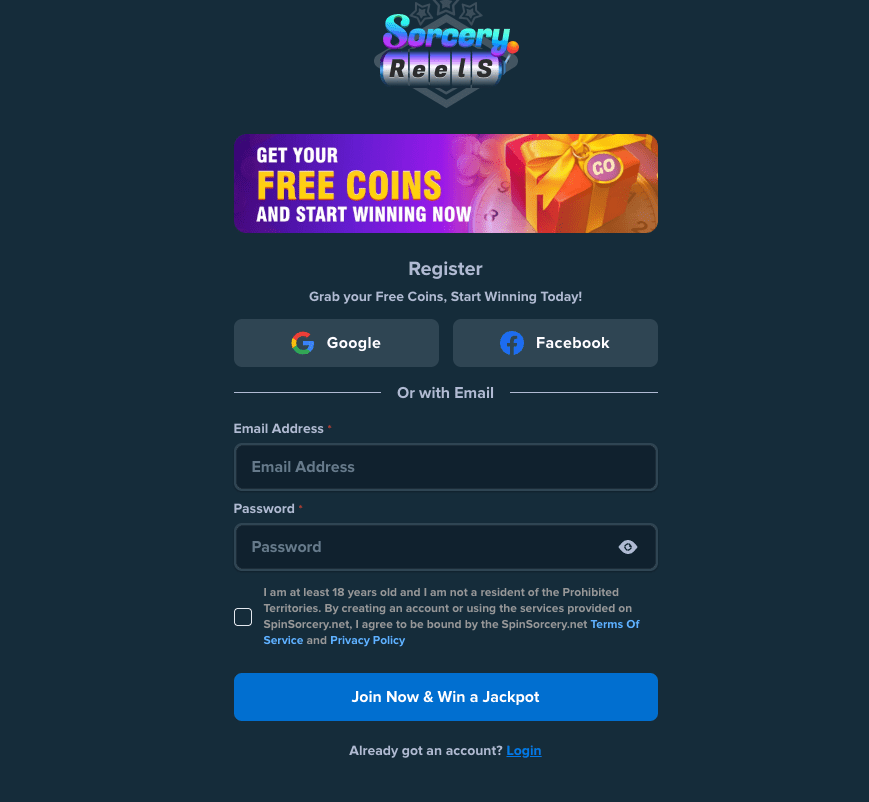 Spin Sorcery registration desktop banner